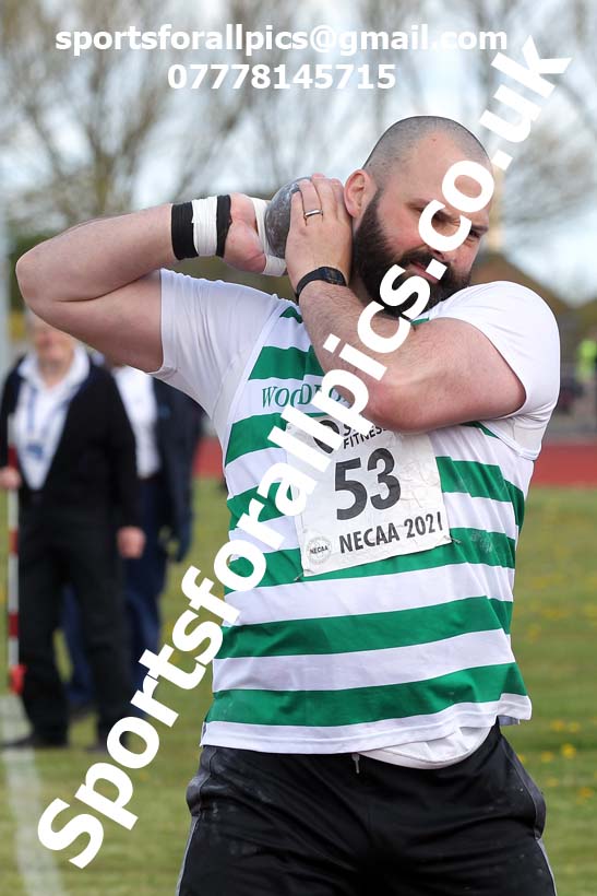 Shot putt, 2021 NECAA Middlesbrough Open Meting, Sunday, May 9th. Photo: David T. Hewitson/Sports for All Pics